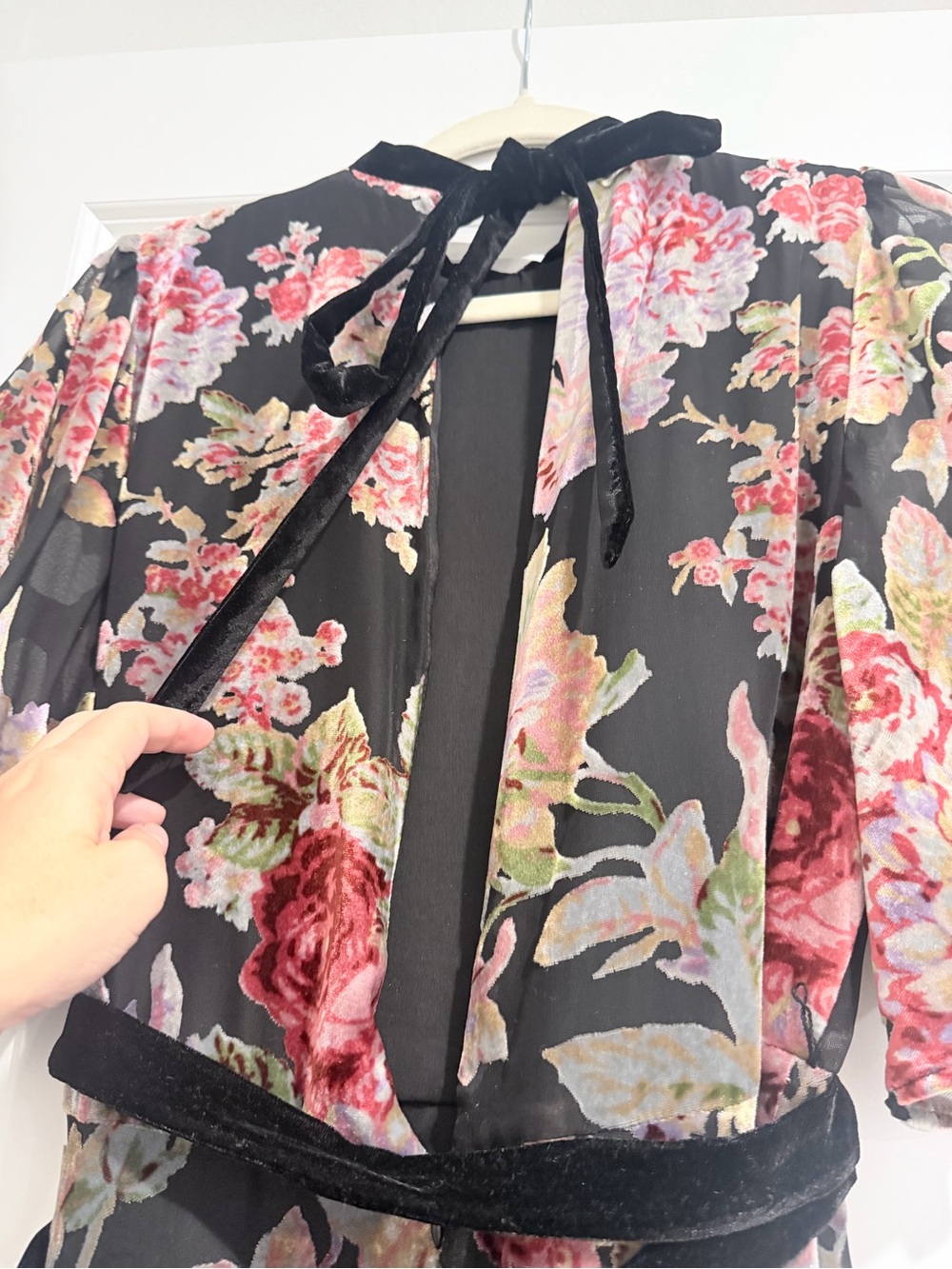 Zara Black Floral Velvet-Waist Mini Dress - Picture 5 of 7